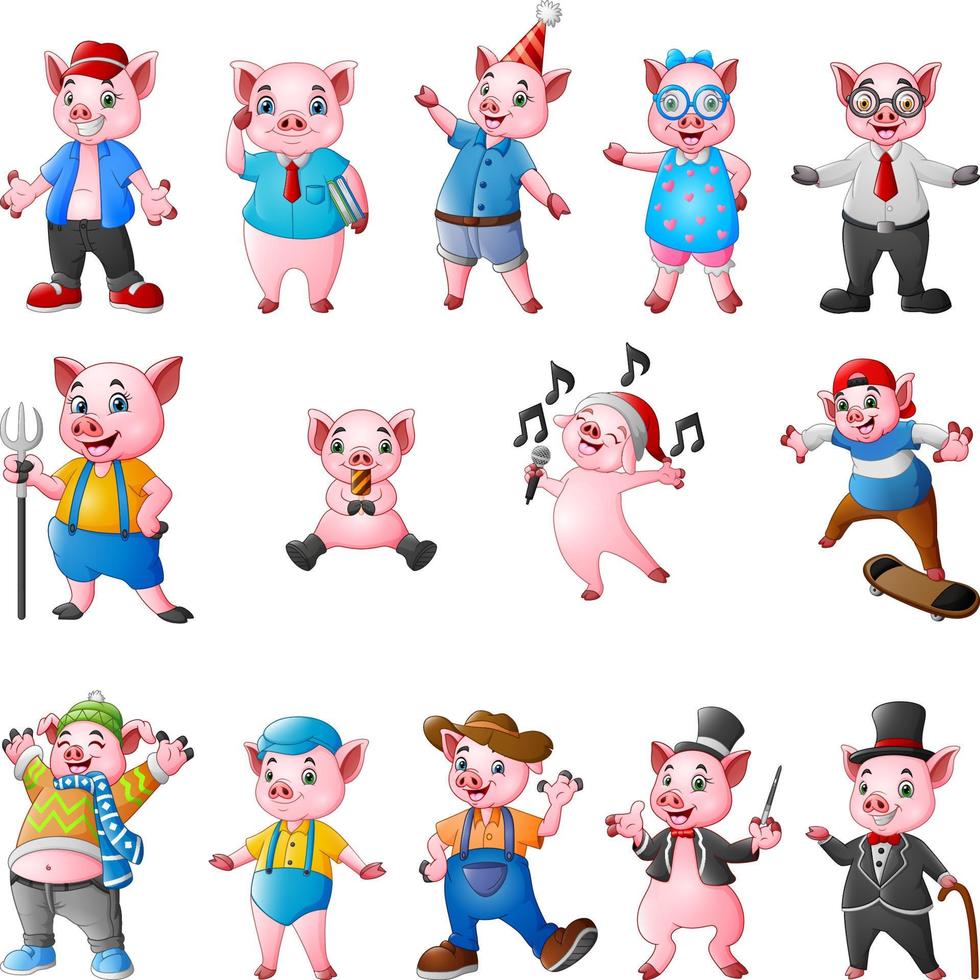 Cartoon a pigs collection set vector