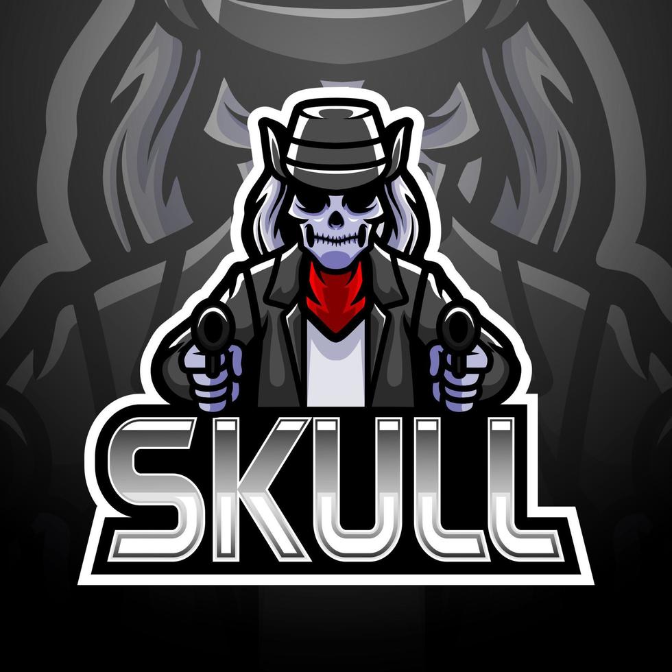 diseño de logotipo de esport de pistola de calavera vector