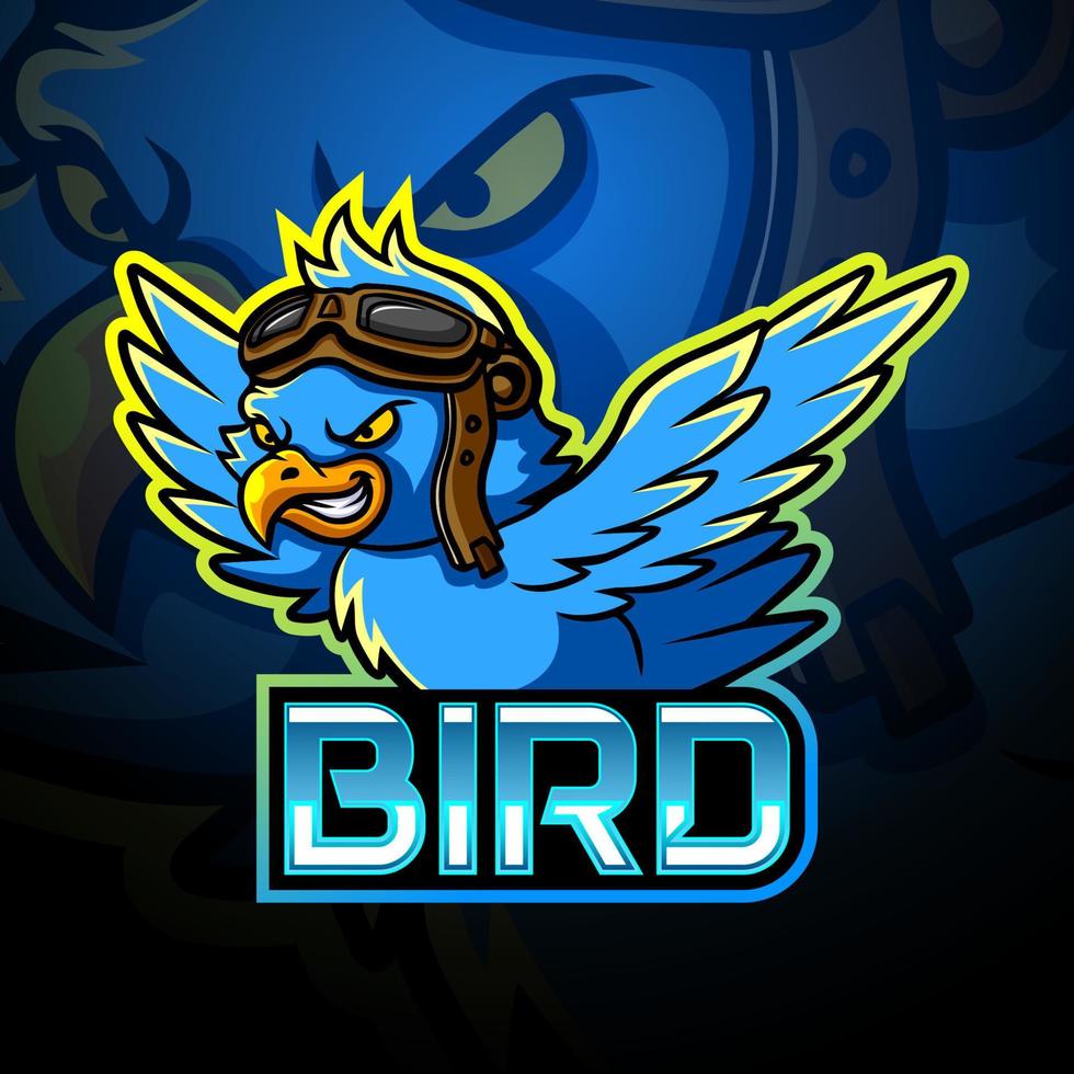 diseño de logotipo de esport de mascota de pájaro azul vector