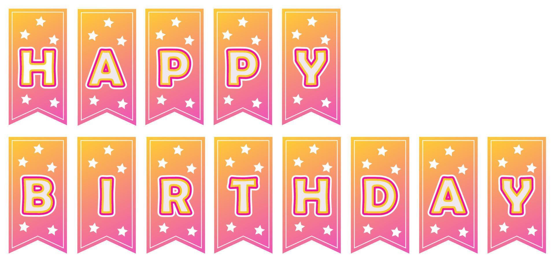 Happy birthday flags pennants for the decoration. Isolated. Ready to print and cut out. Pink and orange. Graphic design. vector