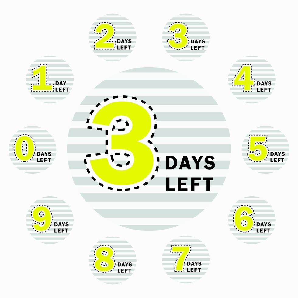 Countdown day. Special offer. Promotion banner count down days left. Count time sale banner. Announcement badge with timer day left. Number days left countdown. Vector design.