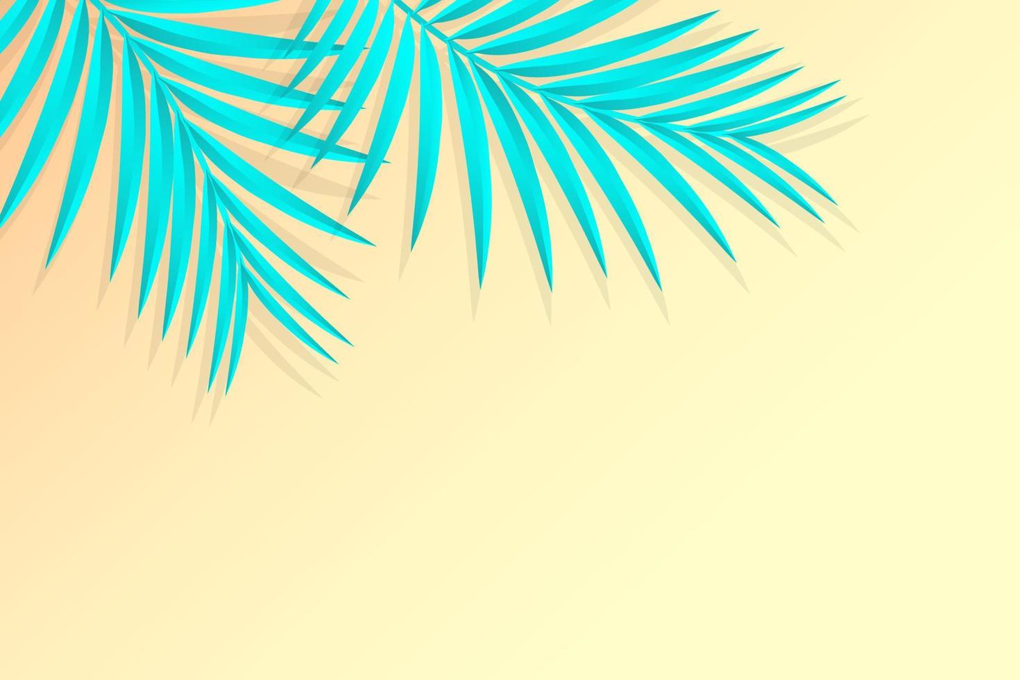 Blue tropical palm tree branches on the yellow background. Summer vector design.