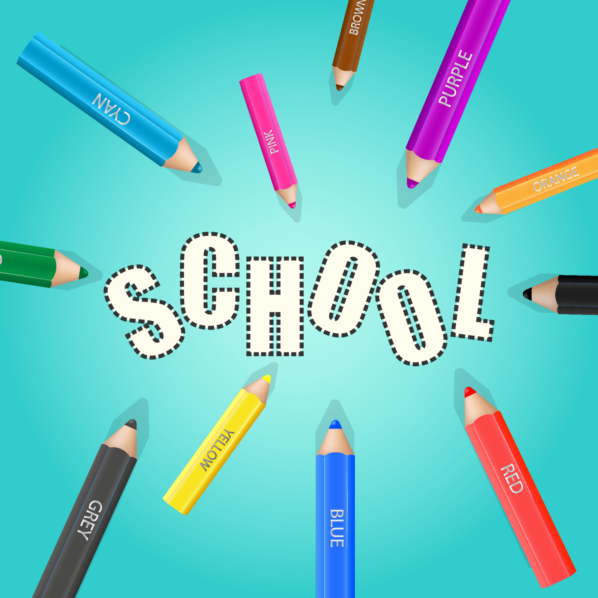 Colorful Wooden Pencils Colorizing The Word School Names Of Colors 