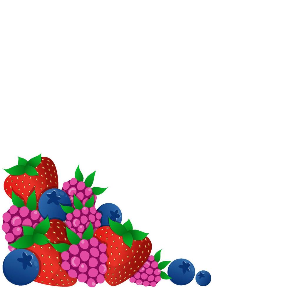 Strawberry raspberry blueberry frame with transparent background. Square summer fruit and berries frame. Graphic design. vector