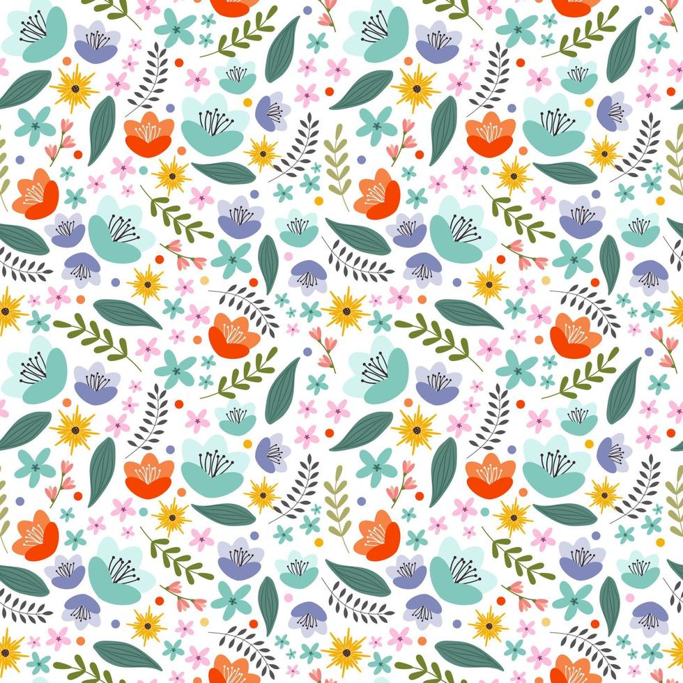 Colorful seamless flower pattern. Plenty of little flowers on the white background. Graphic design. vector