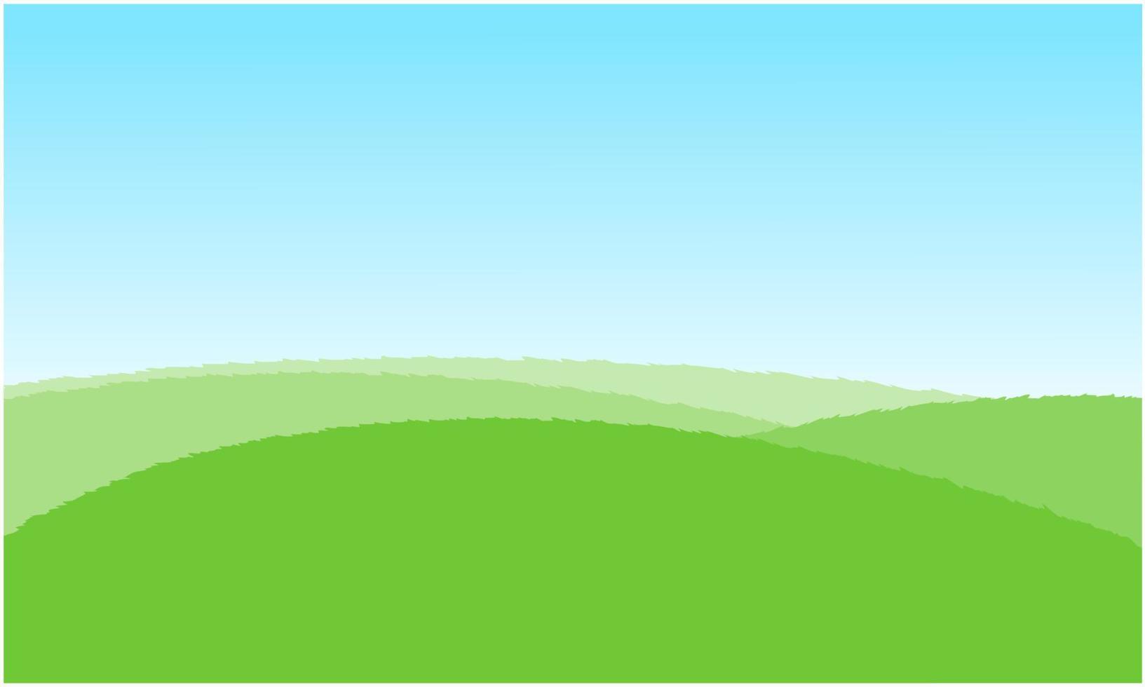 grassy hill with green grass, bush, and sky vector