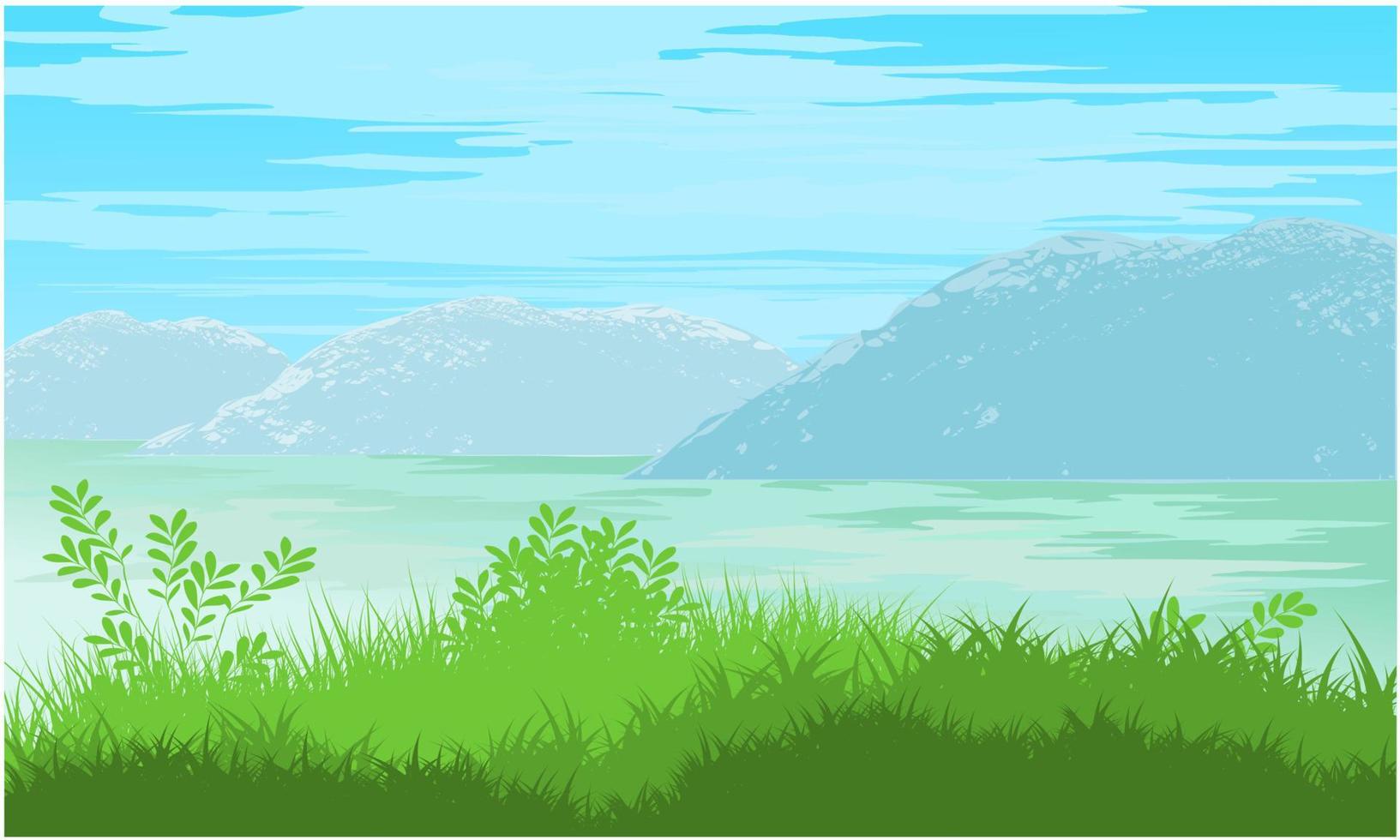 mountain with lake, lake grass, nature lake vector