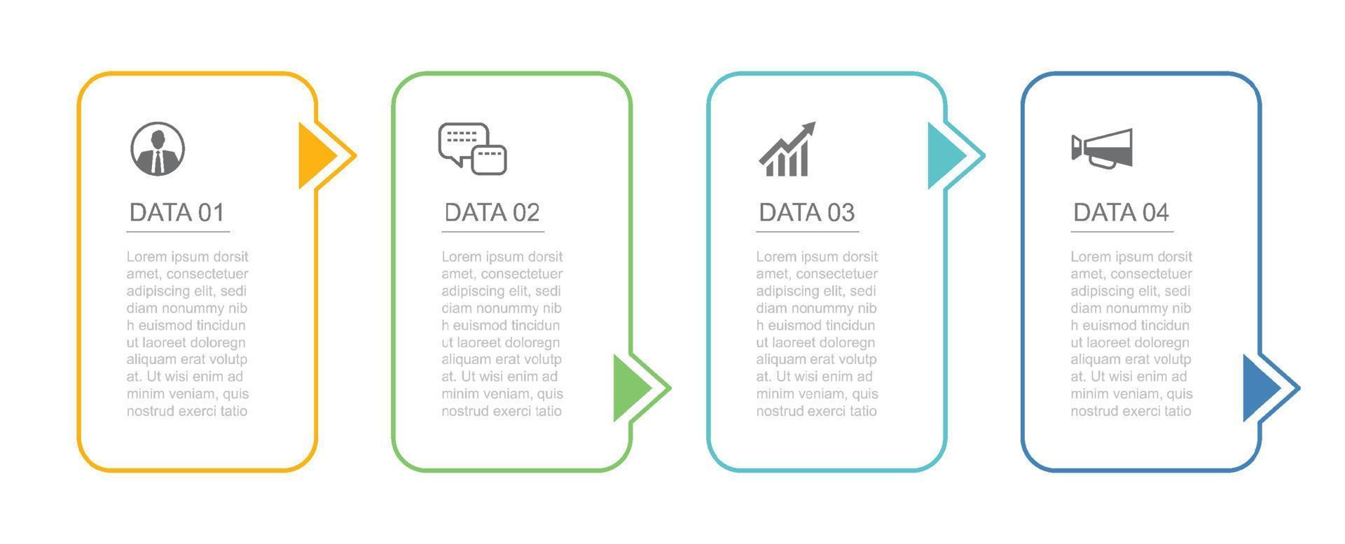 4 data outline infographics tab index template. Vector illustration abstract background.