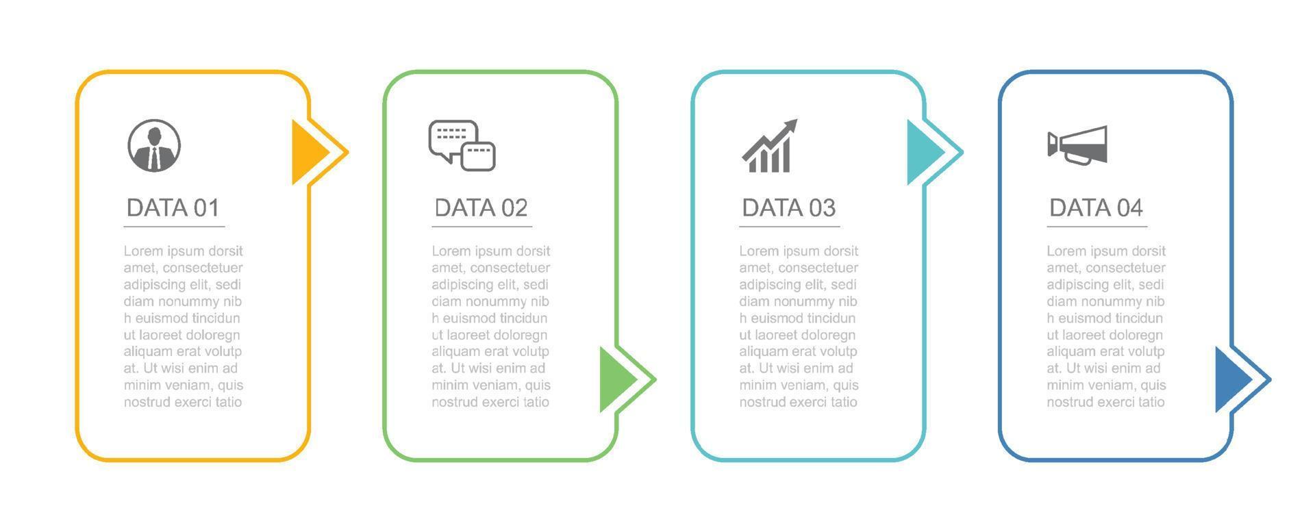 4 data outline infographics tab index template. Vector illustration abstract background.