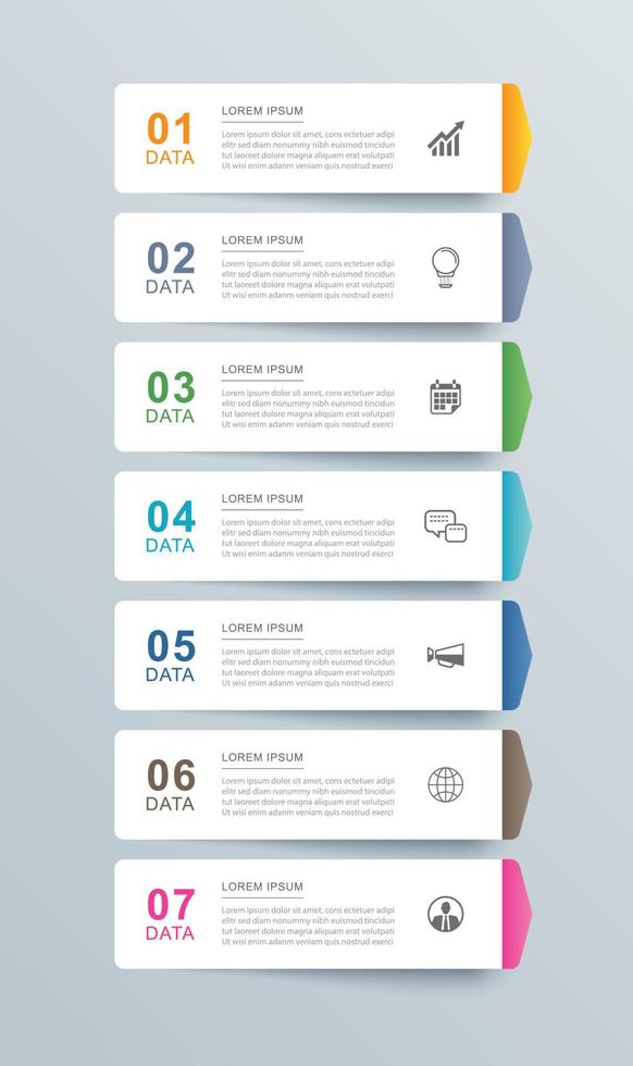 7 data infographics tab paper index template. Vector illustration abstract background.