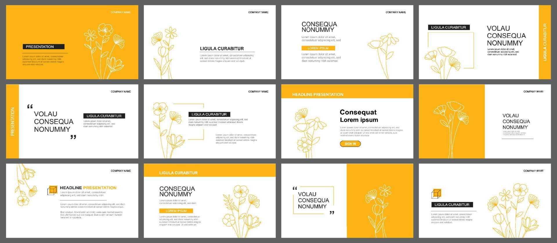 fondo de presentación y diseño de diapositivas. diseño de hojas amarillas pastel y plantilla de flores. uso para presentación, diapositiva, folleto, publicidad, plantilla. vector