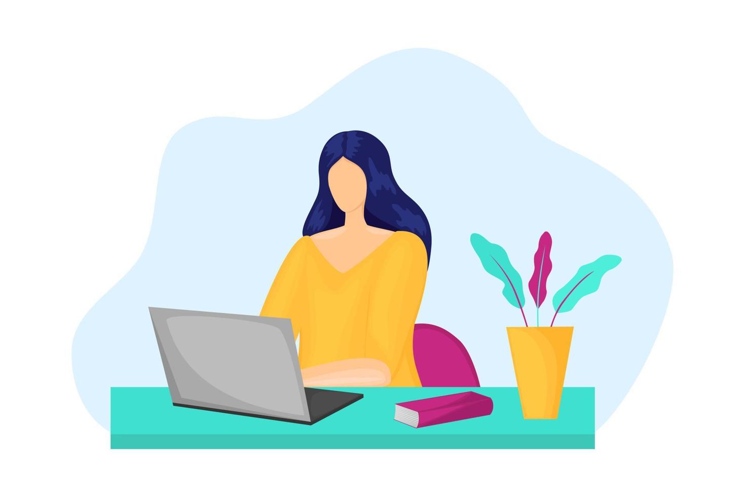 Woman is working on laptop home office concept vector