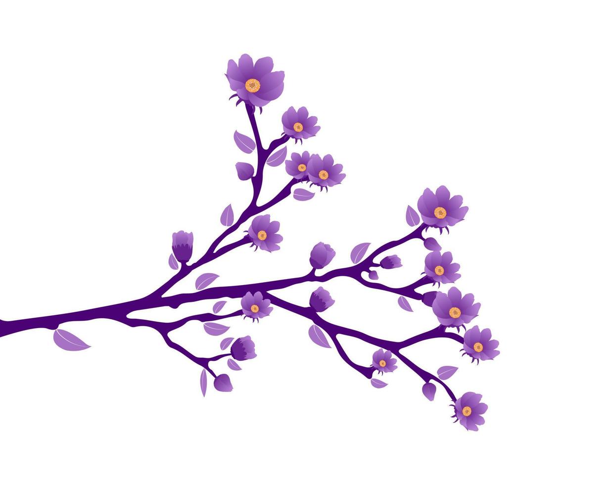 Branch soft purple flower isolated on white background. vector