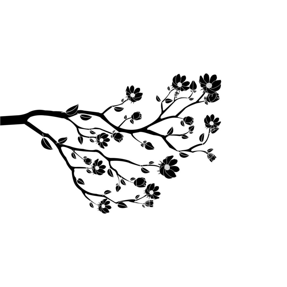 Branch black and white flower isolated on white background. vector