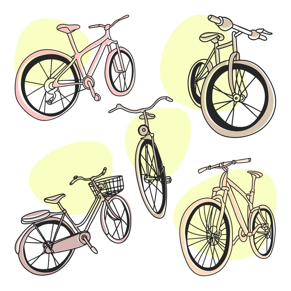 conjunto de bicicletas estilo garabato en diferentes ángulos vector