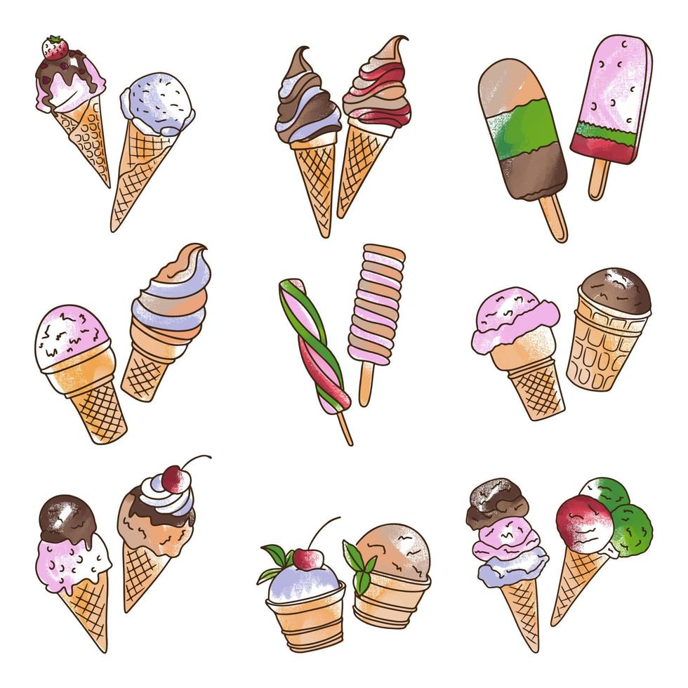 Ice color cream set vector