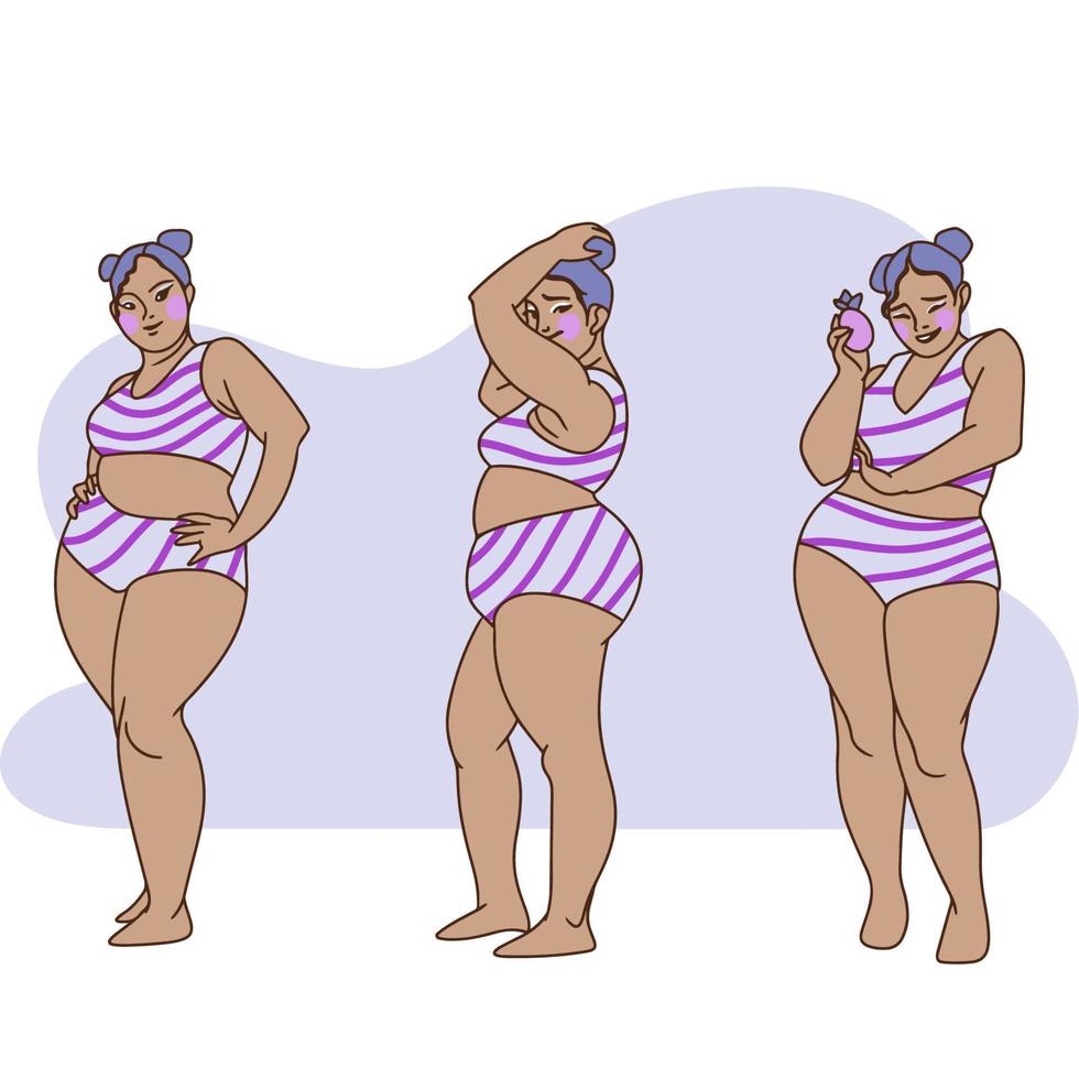 Seth girl in a striped swimsuit with a full figure vector