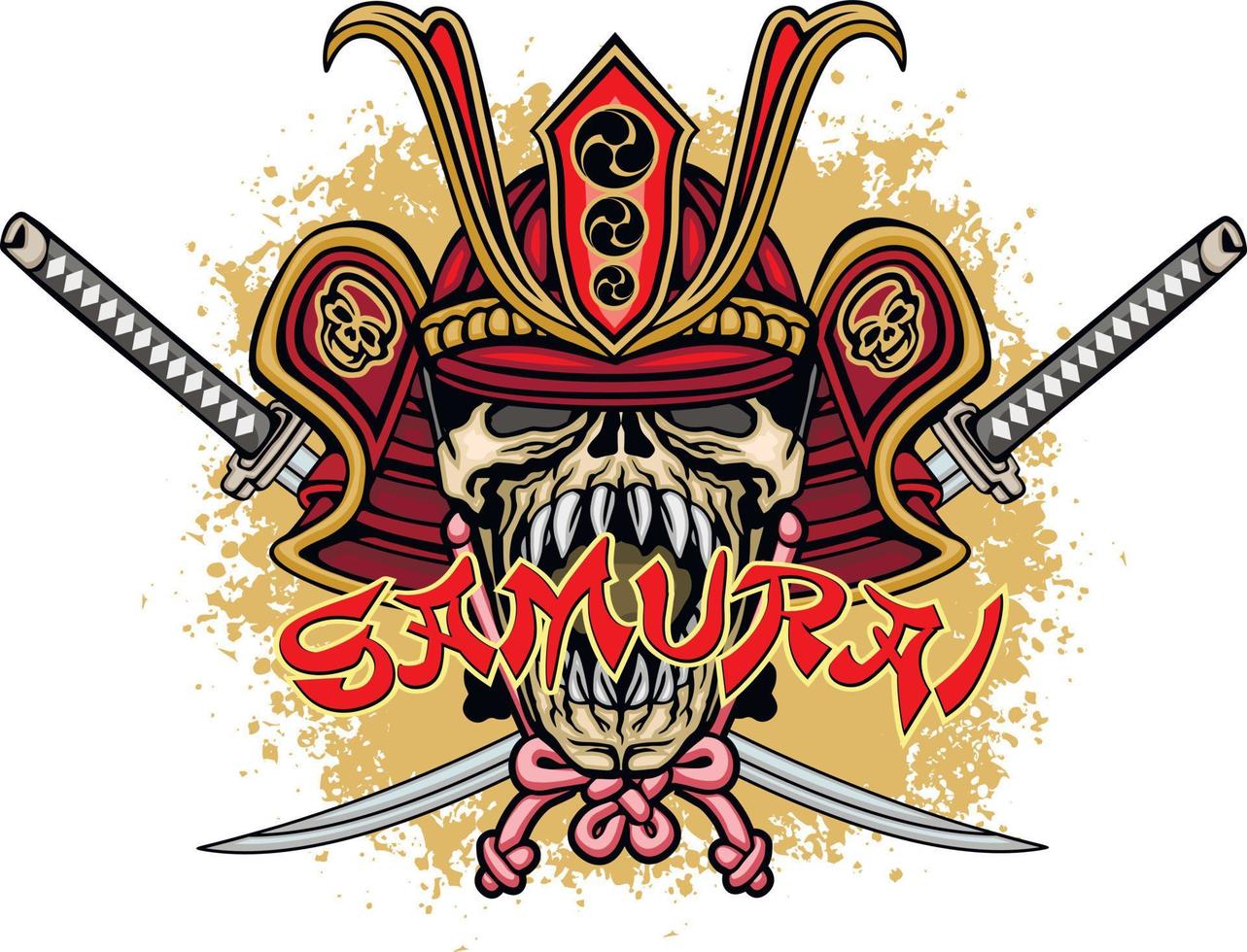 cráneo samurai, camisetas de diseño vintage grunge vector