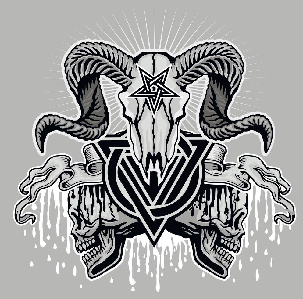 Gothic sign with skull and flowers, grunge vintage design t shirts vector
