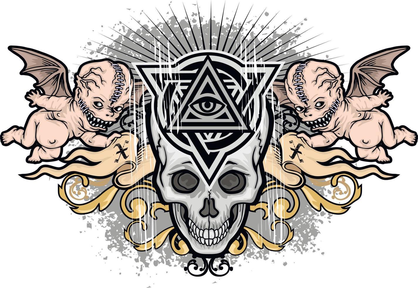 cartel gótico con calavera y flores, camisetas de diseño vintage grunge vector