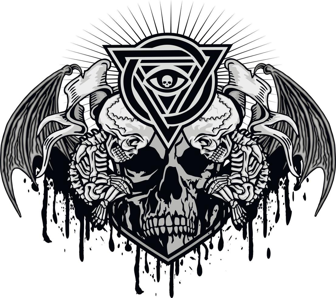 Gothic sign with skeleton of dead embryo, grunge vintage design t shirts vector