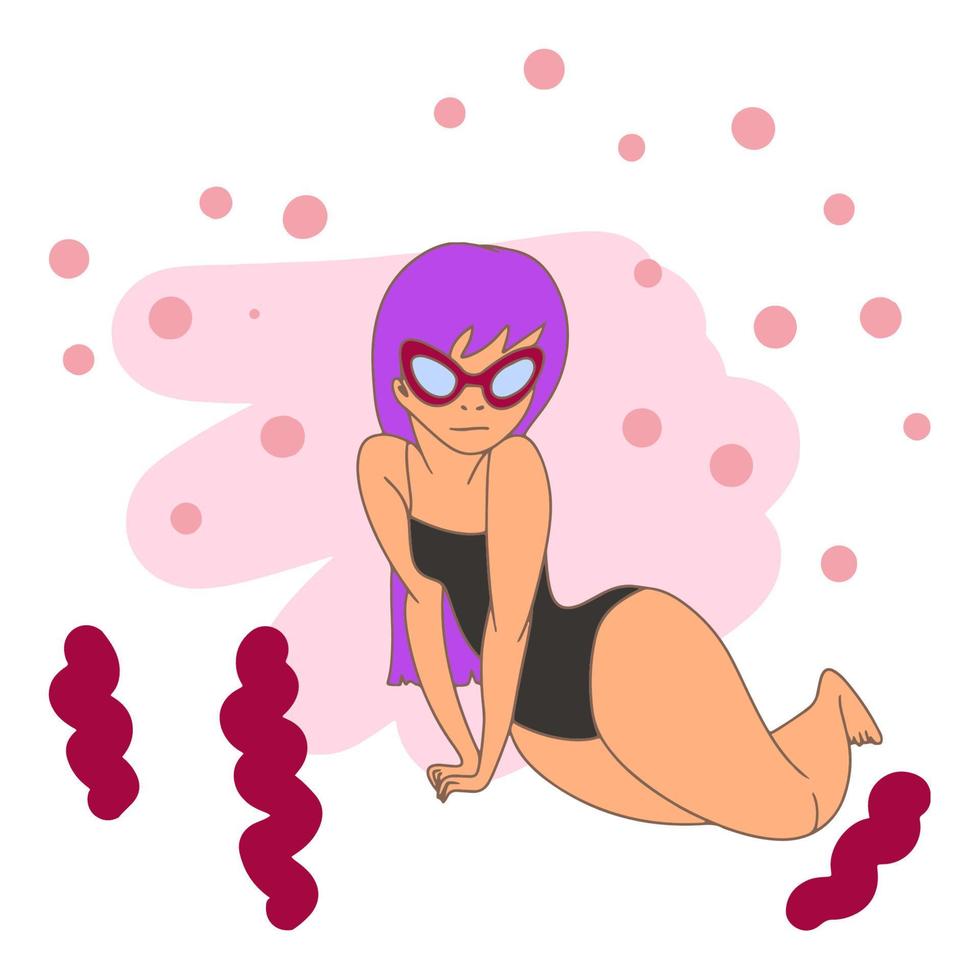 Petite girl with glasses in a swimsuit on the beach vector