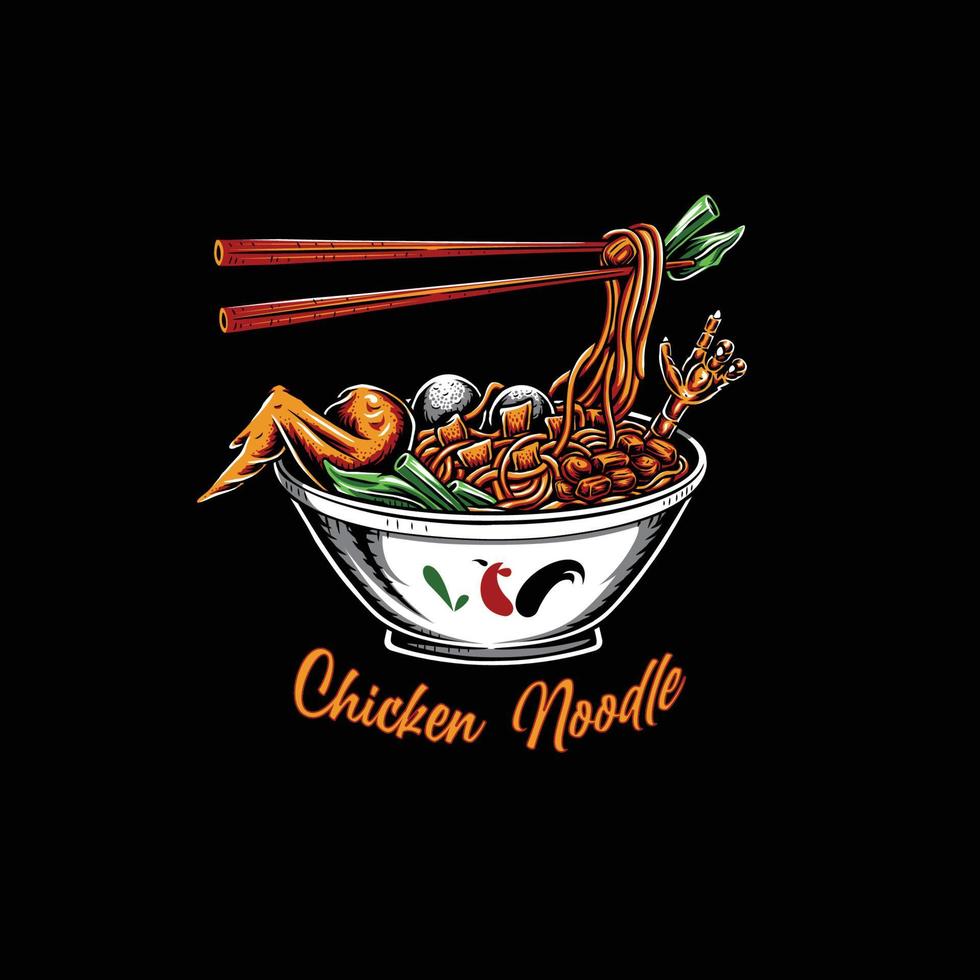 illustration of ready-to-eat chicken noodles vector