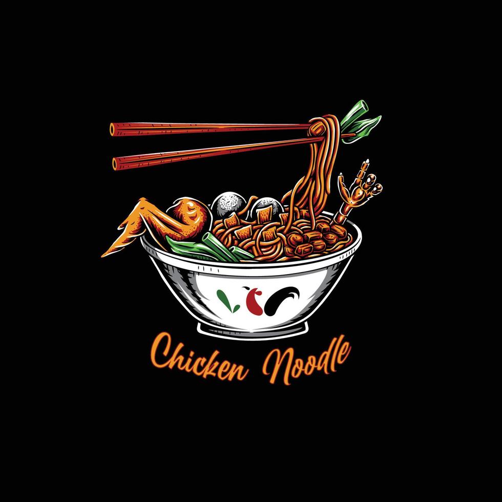 ilustración de fideos de pollo listos para comer vector