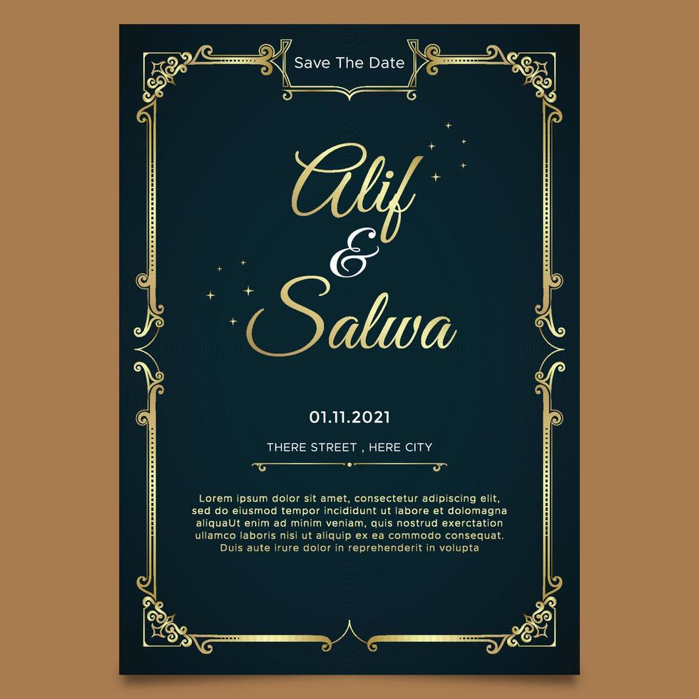 gold ornament theme wedding invitation template vector