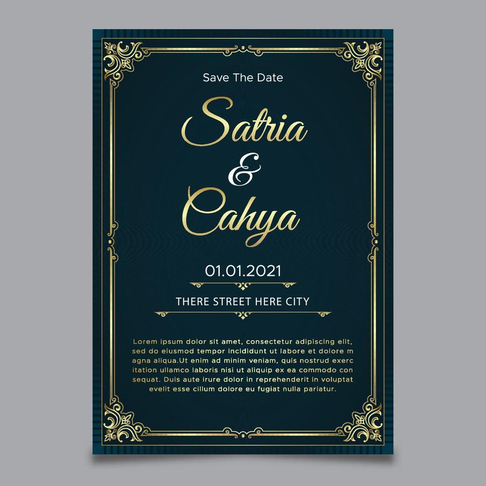 Wedding invitation template gold ornament vector