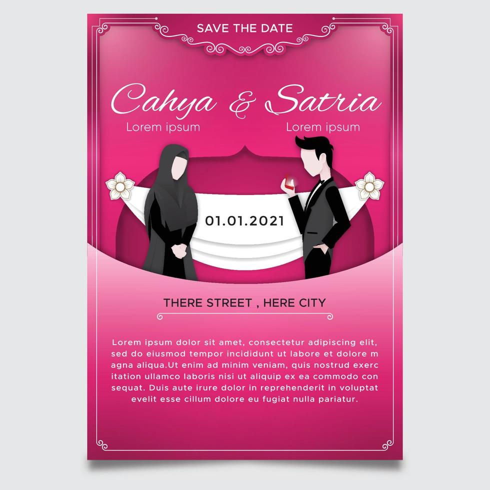 papercut theme wedding invitation templates with characters vector