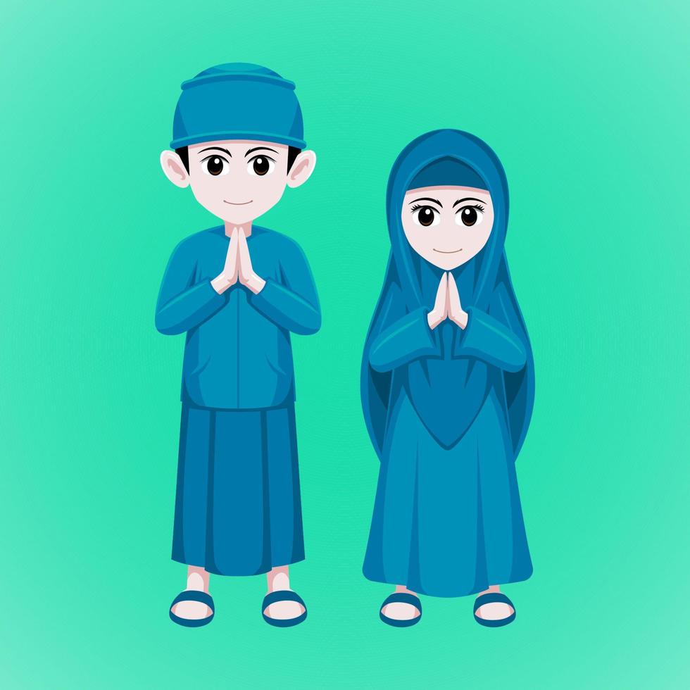 happy eid mubarak cartoon illustration vector