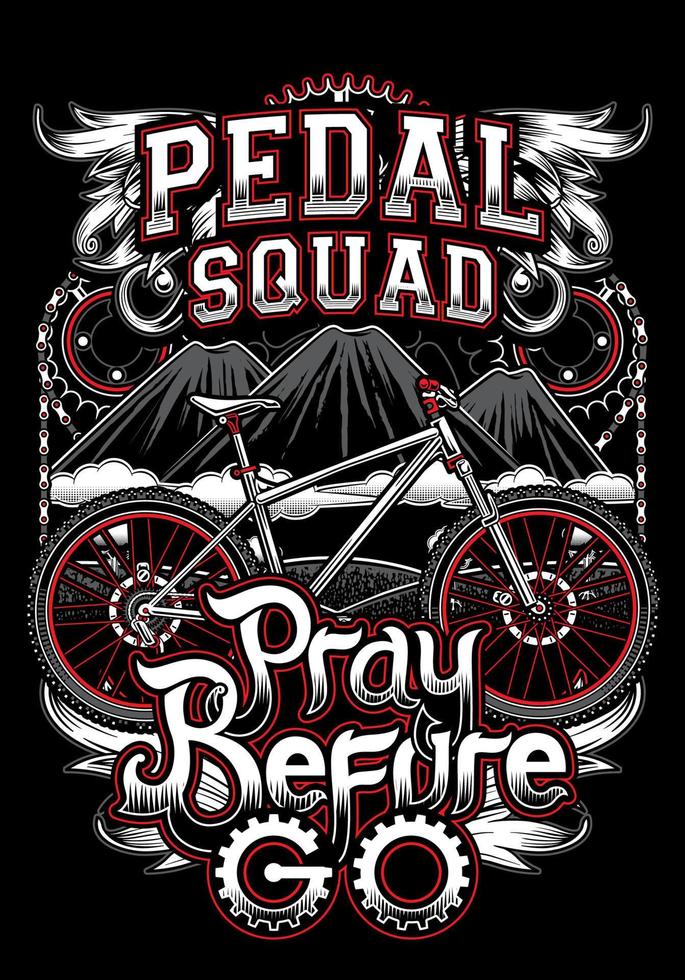 escuadrón de pedales, ilustración de bicicleta de montaña para camiseta vector