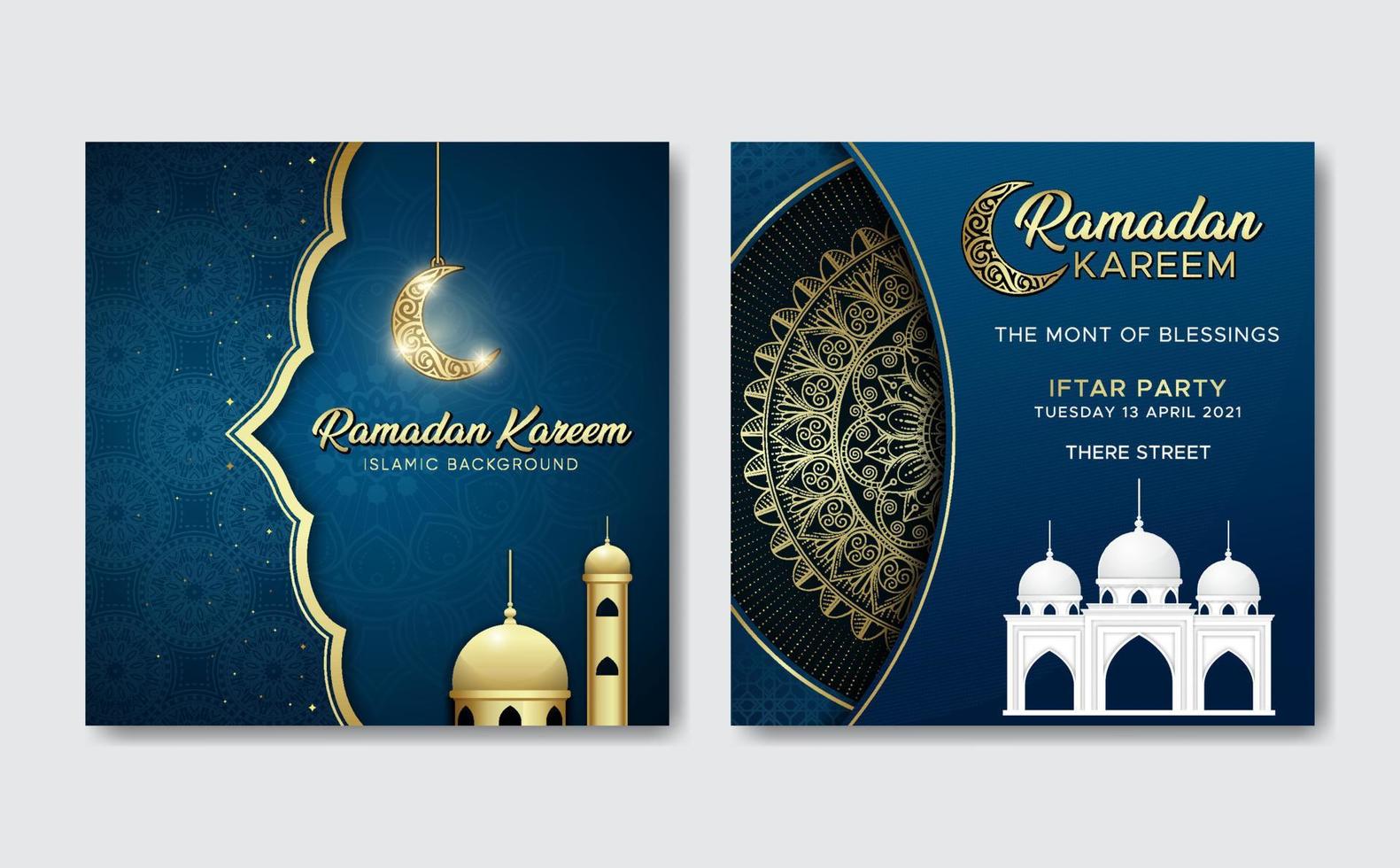 diseño de publicación de ramadan kareem con ilustración de mezquita vector