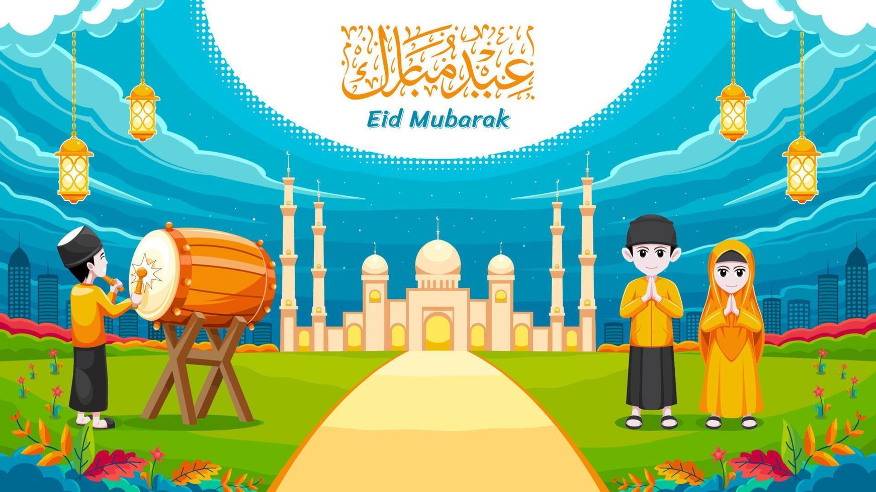 Happy atmosphere on Eid day vector