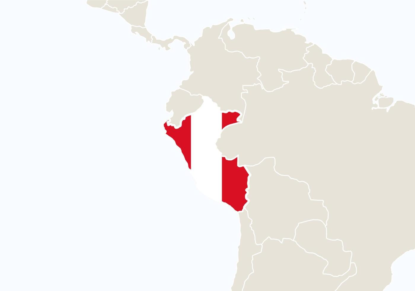 South America with highlighted Peru map. vector