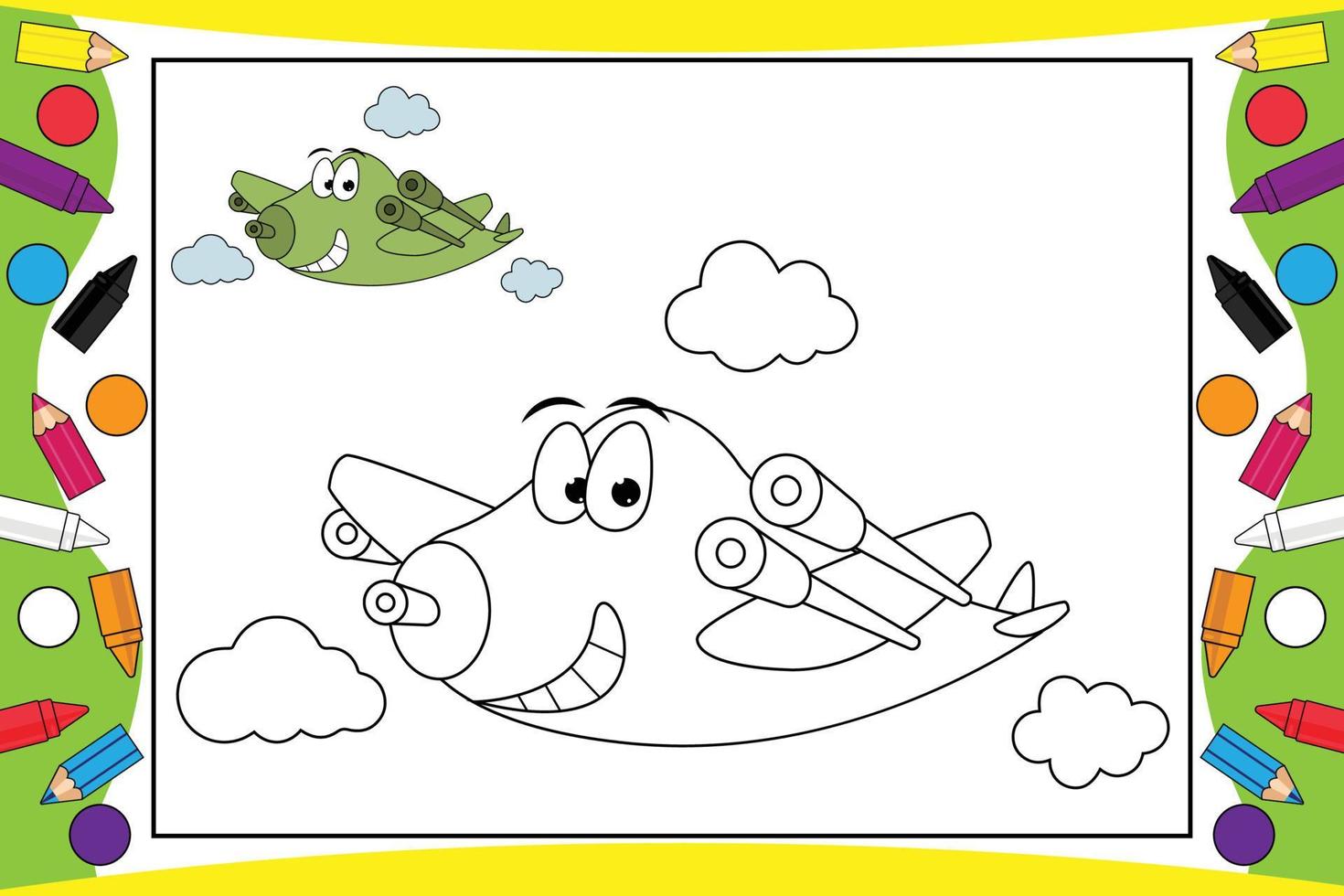 coloring plane cartoon for kids vector