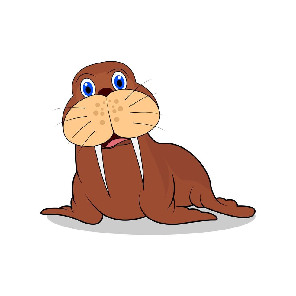 cute walrus cartoon simple vector illustration