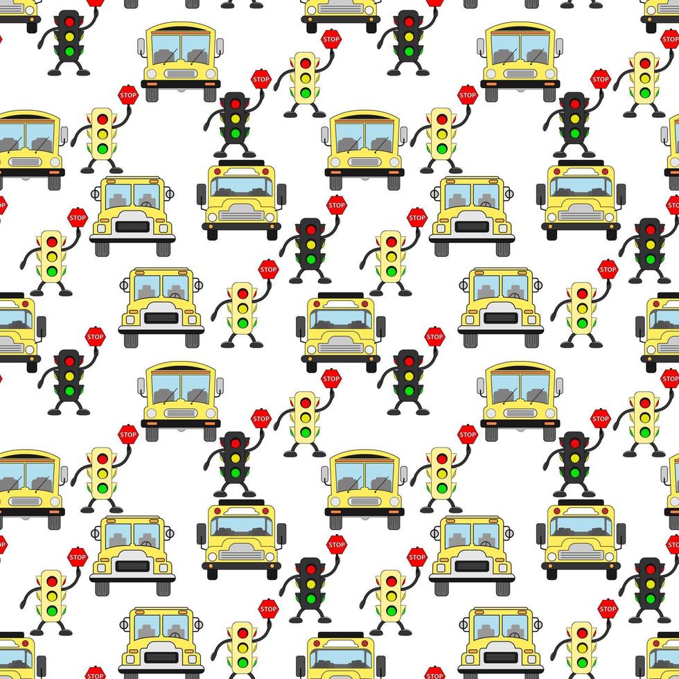 Cute bus cartoon seamples pattern design vector