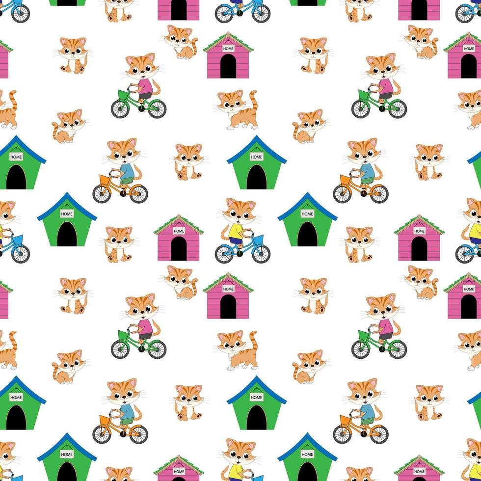 Cute cat cartoon seamples pattern design vector