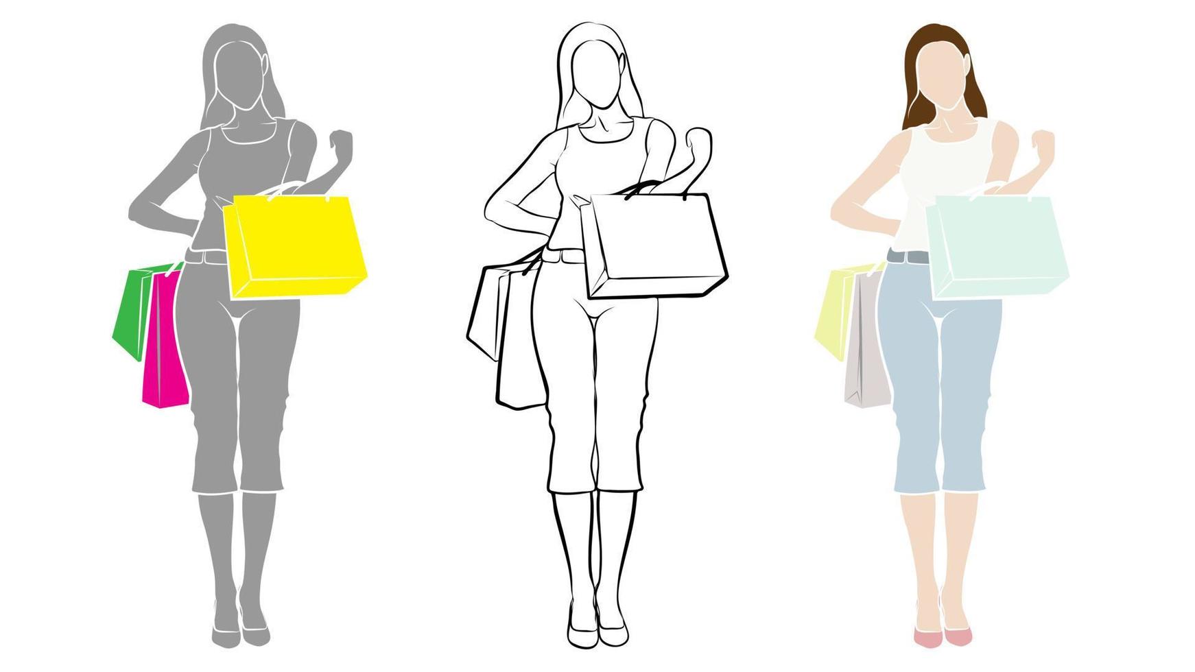 Shopping Female Character Design. vector