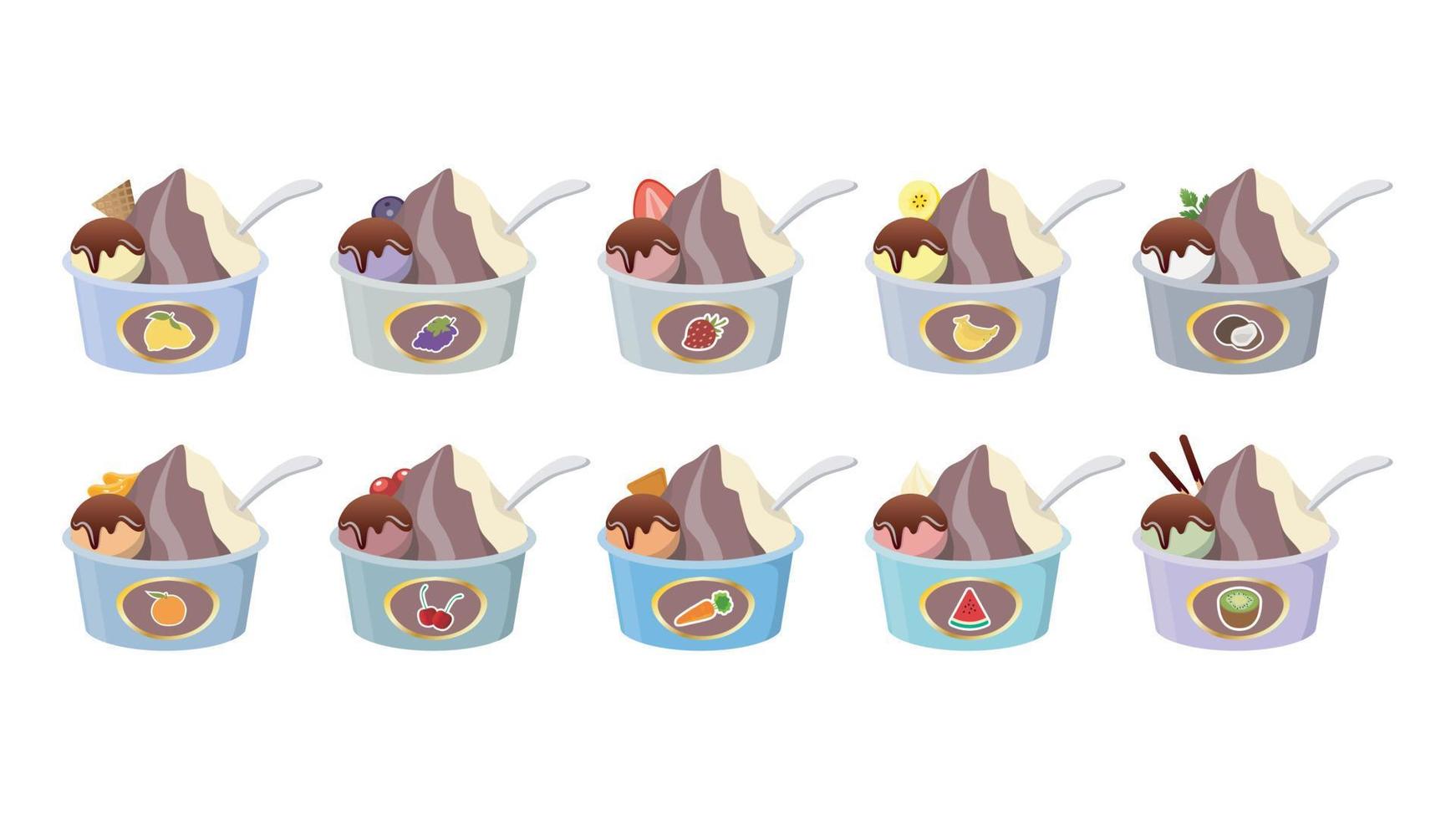 Juego de hielo raspado con sabor a frutas. vector