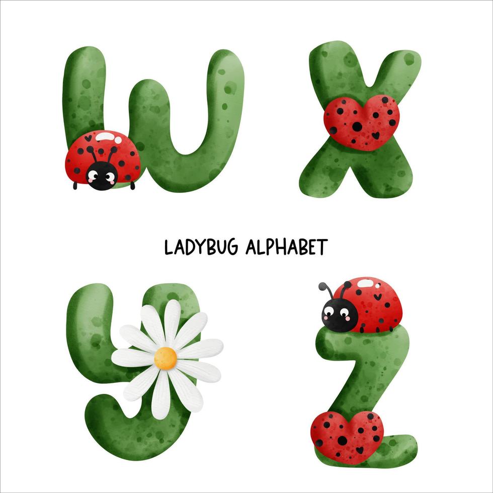 ladybug watercolor alphabet. Vector illustration