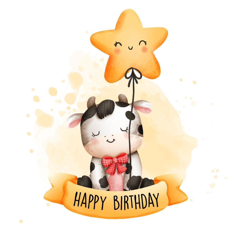 Happy Birthday baby cow. Birthday. Vector illustration