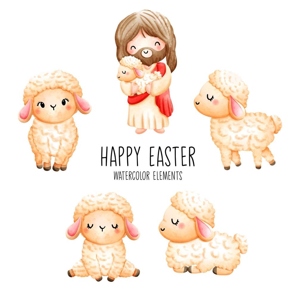 Happy Easter with Jesus and his lamb. Vector illustration