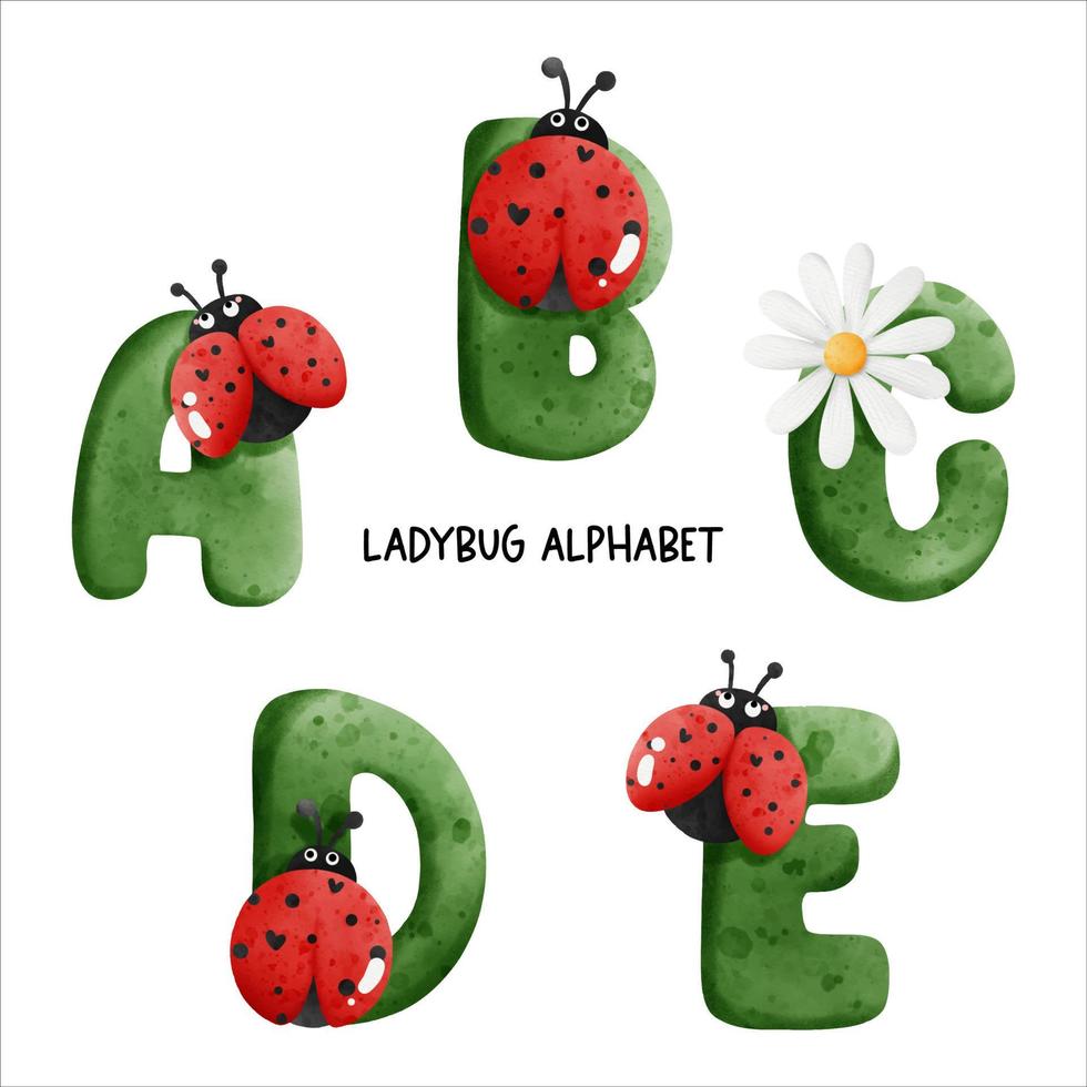 ladybug watercolor alphabet. Vector illustration