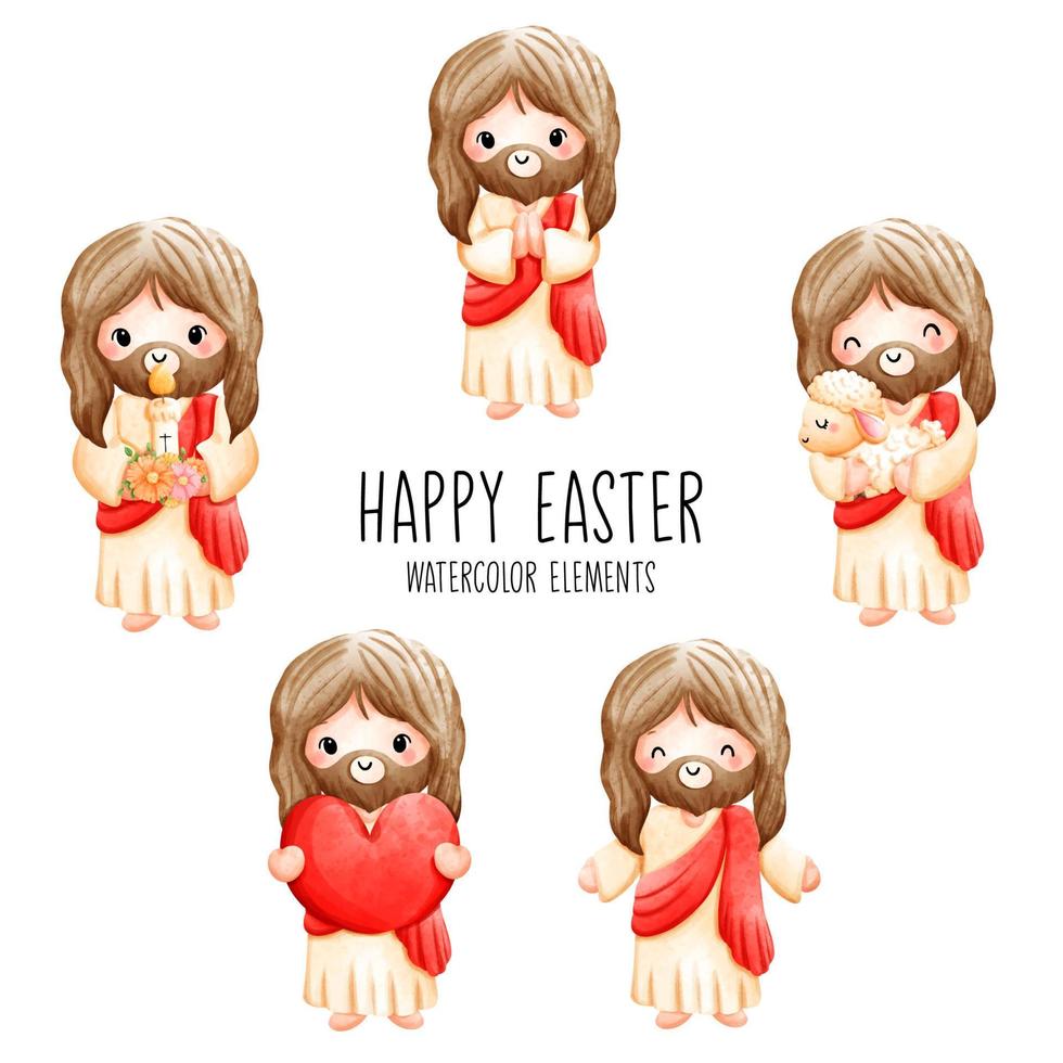 Happy Easter with Jesus and his lamb. Vector illustration