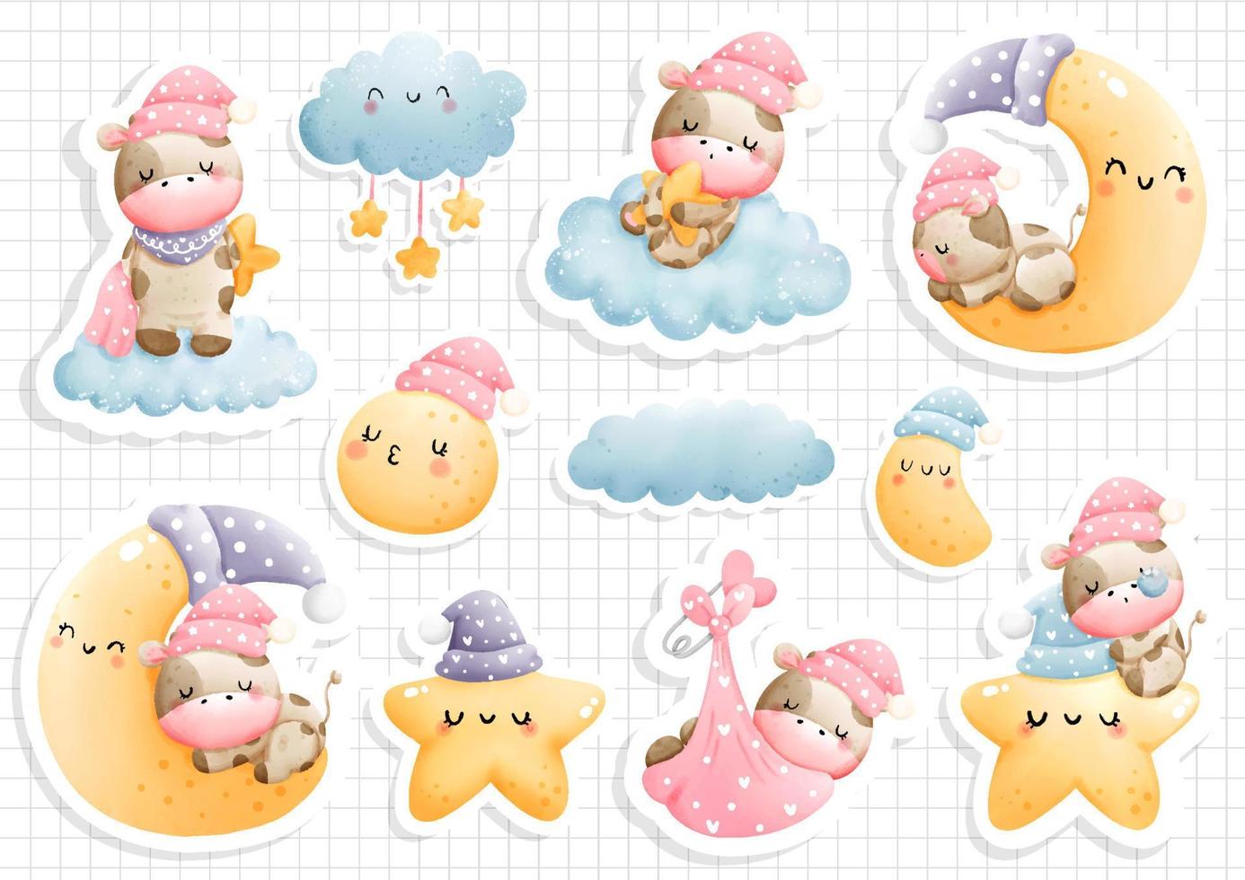 baby girl cow birthday,baby shower sticker, vector illustration