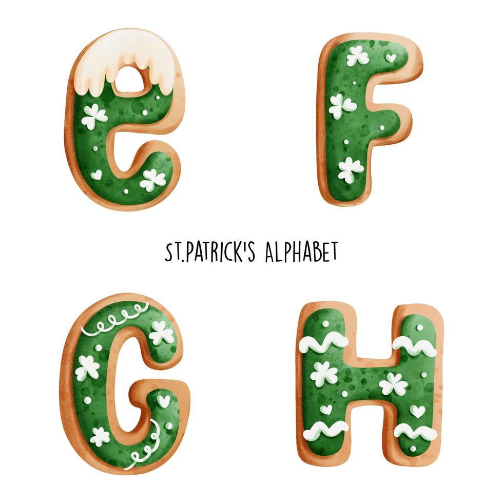 St. Patrick's watercolor alphabet. Vector illustration