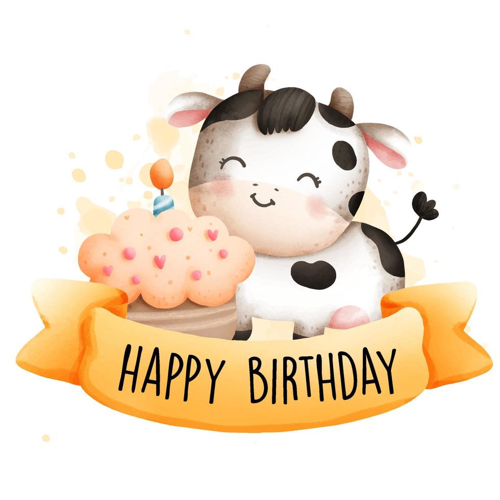 Happy Birthday baby cow. Birthday. Vector illustration